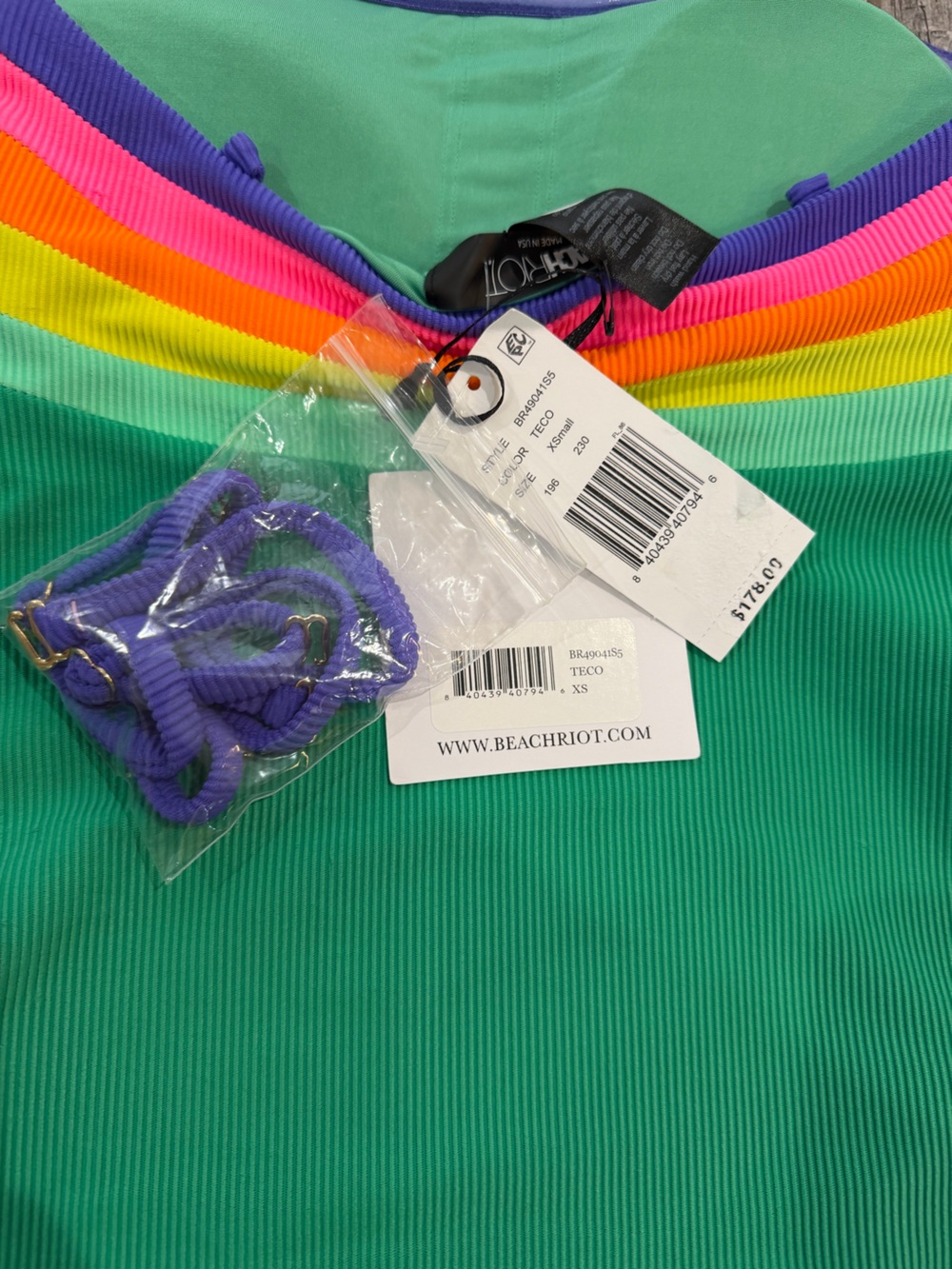 NWT Beach Riot Rainbow Ribbed Strapless One Piece Swimsuit XS - Picture 3 of 5